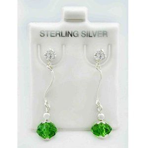 Peridot & White Sapphires Dangling Earring .925 Sterling Silver